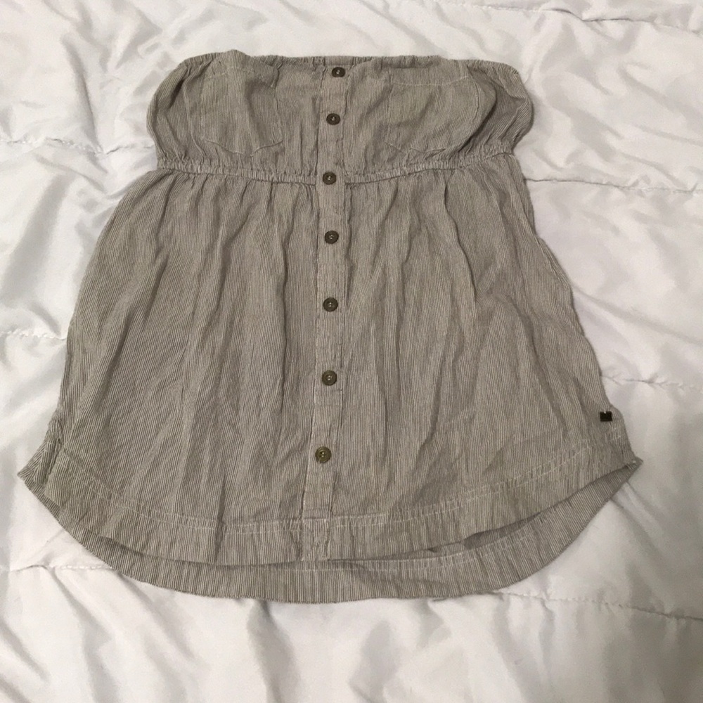 Oneill strapless grey and white button front top